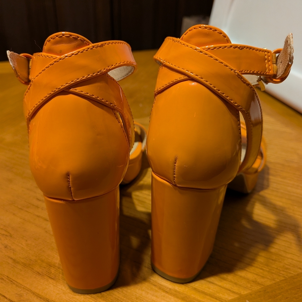 Orange Block Heel Sandals - Picture 14 of 16